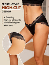[Black] Black Mulberry silk lace trim bikini panty with high-cut design and scalloped edges 006