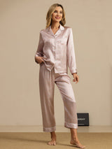 [Pink Heart Geo] SilkSilky  Short Sleeve Lapel Collar Women's Pajamas 004