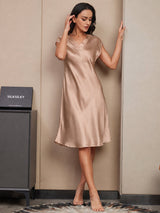 [Tuscany] SilkSilky  Cap Sleeve V Neck Nightgown 001