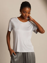 [Silver] SilkSilky  Short Sleeve Round Neck Women's T-Shirt 005