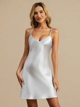 [Light Blue] SilkSilky  Spaghetti Strap V Neck Nightgown 001