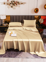 [Beige] Champagne mulberry silk bedding set with fitted sheet, flat sheet and two pillowcases 006
