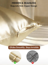 [Ivory] Beige silk pillowcase with hidden side zipper, seamless design 006