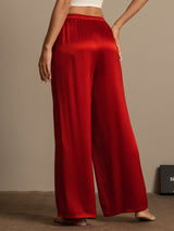 [Wine] Red mulberry silk wide-leg pants with elastic waist and side pockets 002