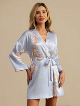 [Light Blue] SilkSilky  3/4 Sleeve Women's Robe 004