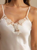 [White] SilkSilky  Spaghetti Strap V Neck Nightgown 004