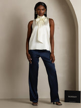 [Ivory] SilkSilky  Sleeveless Tie Neck Women's Blouse 006