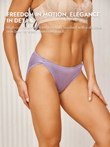 [Lavender] Lavender 100% Mulberry silk bikini panty with side bow detail and high-cut fit 006