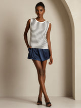 [White Stripe] SilkSilky  Sleeveless Round Neck Camisole Top 007