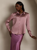 [Pale Mauve] SilkSilky  Long Sleeve Lapel Collar Women's Shirts 005