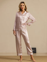[Pink Heart Geo] SilkSilky  Short Sleeve Lapel Collar Women's Pajamas 001