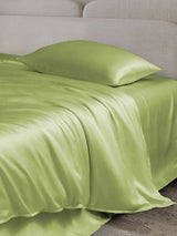 [Mint Green] Light green silk duvet cover and pillowcase set with smooth glossy finish 003