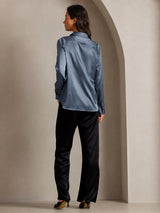 [Real Teal] SilkSilky  Long Sleeve Lapel Collar Women's Shirts 002