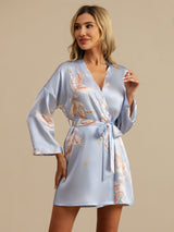 [Light Blue] SilkSilky  3/4 Sleeve Women's Robe 003