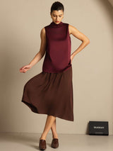 [Dark Red] SilkSilky  Sleeveless Tie Neck Women's Blouse 010