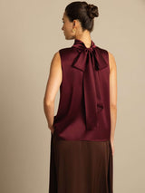 [Dark Red] SilkSilky  Sleeveless Tie Neck Women's Blouse 002