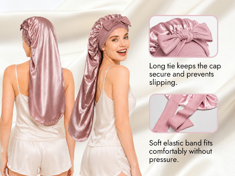 100% Mulberry Silk Double-Layer Long Bonnet with Adjustable Long Tie - Detail 3