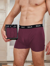 [Wine] Burgundy 100% mulberry silk boxer briefs with black SILK waistband, 3-pack 001