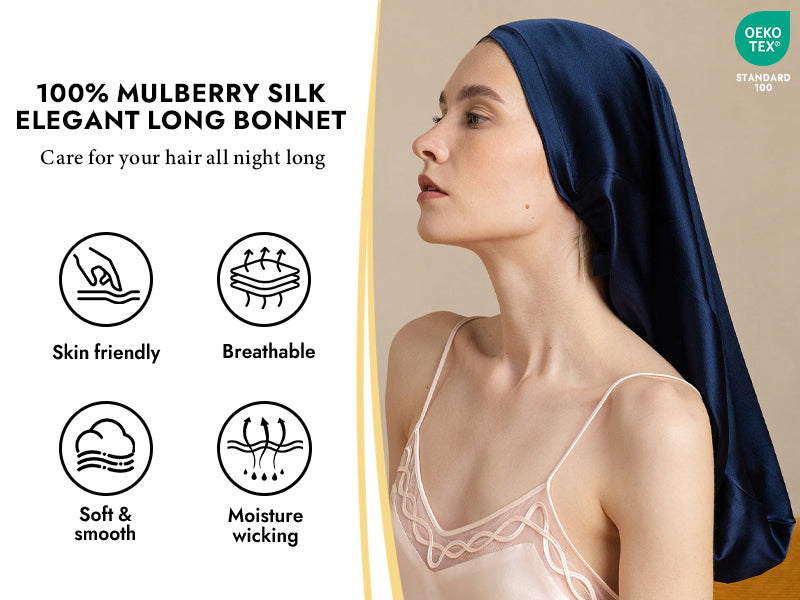 100% Mulberry Silk Elegant Bonnet for Long Hair - Detail 1