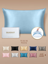 [Light Blue] Light blue 100% mulberry silk pillowcase with envelope closure, 19/22/30 momme 001
