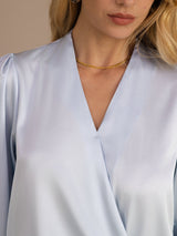 [Light Blue] SilkSilky  Long Sleeve Wrap Women's Blouse 005