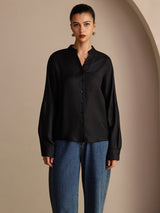 [Black] SilkSilky  Long Sleeve Split Women's Blouse 003