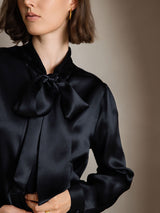 [Black] SilkSilky  Long Sleeve Tie Neck Women's Blouse 004