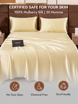 [Ivory] Beige 100% mulberry silk pillowcases bundle on bed, 30 momme, hidden zipper 007