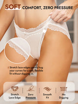 [White] White silk lace trim bikini panty with scalloped edges and soft fit 005