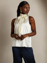 [Ivory] SilkSilky  Sleeveless Tie Neck Women's Blouse 005