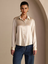 [Brown Rice] SilkSilky  Long Sleeve Lapel Collar Women's Shirts 005