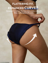 [Dark Blue] Navy silk ruffle trim string panty with flattering fit and curved hip coverage 006