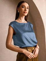 [Real Teal] SilkSilky  Cap Sleeve Round Neck Women's T-Shirt 001