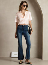 [Pink] SilkSilky  Short Sleeve Lapel Collar Women's Shirts 007
