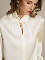 [Ivory] SilkSilky  Long Sleeve Keyhole Neck Women's Blouse 005