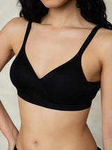 [Black] Black wireless silk jersey bra with thin adjustable straps and soft padded cups 002
