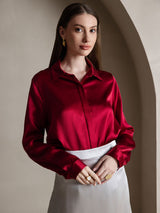 [Wine] SilkSilky  Long Sleeve Lapel Collar Women's Shirts 003