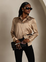 [Floral] SilkSilky  Long Sleeve Lapel Collar Women's Shirts 005
