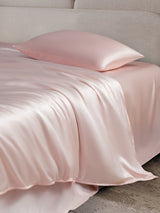 [Pink] Blush pink silk bedding set with satin pillowcase and draped duvet cover 003