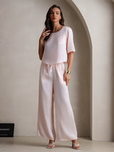 [Pink] SilkSilky  Half Sleeve Round Neck Women's Pajamas 003