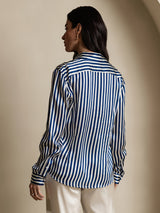 [Navy Stripe] SilkSilky  Long Sleeve Lapel Collar Women's Shirts 002