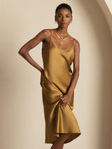 [Brown] SilkSilky  Spaghetti Strap U Neck Dress 006