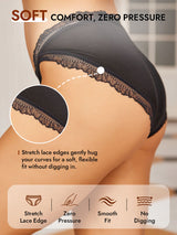 [Black] Black silk bikini panty with scalloped lace trim, stretch lace edge and smooth fit 005