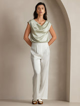 [Light Green] SilkSilky  Cap Sleeve Cowl Neck Women's T-Shirt 007