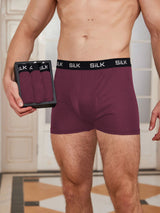 [Wine] Burgundy mulberry silk boxer briefs with black SILK waistband, 3-piece set 002