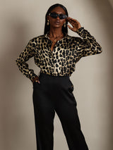 [Leopard] SilkSilky  Long Sleeve Lapel Collar Women's Shirts 005