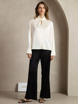 [Ivory] SilkSilky  Long Sleeve Keyhole Neck Women's Blouse 010