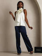 [Ivory] SilkSilky  Sleeveless Tie Neck Women's Blouse 007