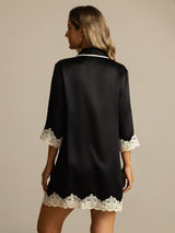 [Black] SilkSilky  Half Sleeve Lapel Collar Nightshirt 002