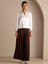 [White] SilkSilky  Long Sleeve Wrap Women's Blouse 007
